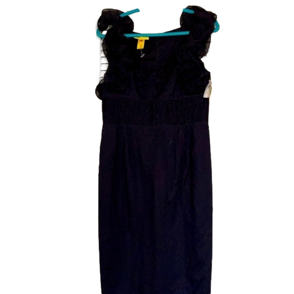 catherine Malandrino Sleeveless ruffled cotton black dress.Sz10. NWT.